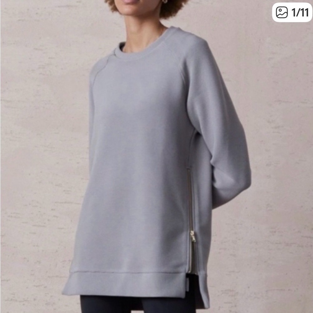 Varley Manning textures ribbed zip up sweatshirt, light blue, XS